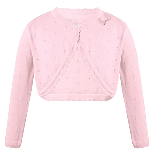 iiniim Mädchen Bolero Strickjacke Festlich Jäckchen Langarm Schulterjacke Cardigan Tops Für Taufe Kommunion Hochzeit Blumenmädchen Kleid A Rosa 110-116 von iiniim