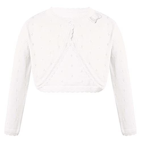 iiniim Mädchen Bolero Strickjacke Festlich Jäckchen Langarm Schulterjacke Cardigan Tops Für Taufe Kommunion Hochzeit Blumenmädchen Kleid C Weiß 122-128 von iiniim