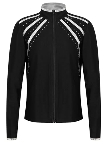 iiniim Mädchen Eiskunstlauf Jacke Sweatjacke Sport Jacke Mantel mit Strass Trainingsjacke Eislaufen Akrobatik Wettbewerb Tanzkostüm Silber 158-164 von iiniim