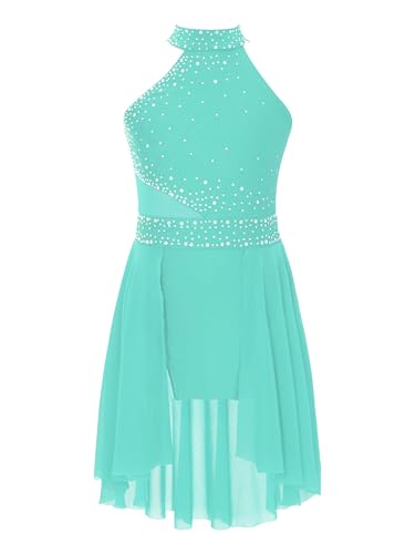 iiniim Mädchen Eiskunstlauf Kleid Glitzer Ballettkleid Rollschuhkleid Ärmellos Ballerina Kleid Latein Tanzkleid Gymnastik Wettbewerb Tanzkleidung Minzgrün 170-176 von iiniim