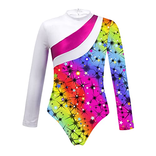 iiniim Mädchen Gymnastikanzug Einhörner Turnanzug Body Overall Langarm Ballettanzug Ballett Trikot Leotard Turnbody Ballettoutfits Gr.98-176 Cb Sterne Regenbogen 116 von iiniim