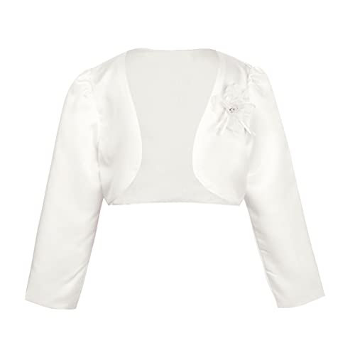 iiniim Mädchen Bolero Jacke Schulterjacke Bolerojäckchen Cardigan Tops Festlich Hochzeit Blumenmädchen Taufe Kommunion Jäckchen Gr.74-152 Aa Ivory 134-140 von iiniim