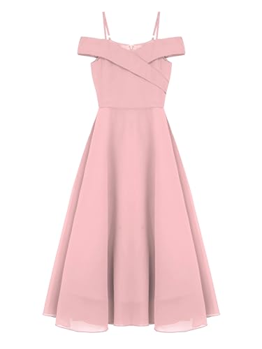 iiniim Mädchen Kleid Festlich Prinzessin Kleid Chiffon Schulterfrei Kleid Blumenmädchenkleid Hochzeit Partykleid Abendkleid Festzug A Rosa 134-140 von iiniim