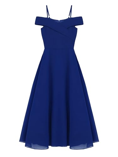 iiniim Mädchen Kleid Festlich Prinzessin Kleid Chiffon Schulterfrei Kleid Blumenmädchenkleid Hochzeit Partykleid Abendkleid Festzug A Royal Blau 146-152 von iiniim