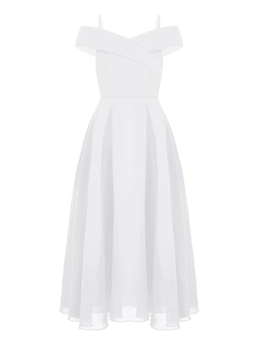 iiniim Mädchen Kleid Festlich Prinzessin Kleid Chiffon Schulterfrei Kleid Blumenmädchenkleid Hochzeit Partykleid Abendkleid Festzug A Weiß 170-176 von iiniim