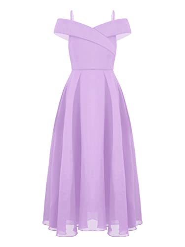 iiniim Mädchen Kleid Festlich Prinzessin Kleid Chiffon Schulterfrei Kleid Blumenmädchenkleid Hochzeit Partykleid Abendkleid Festzug Lavendel 170-176 von iiniim