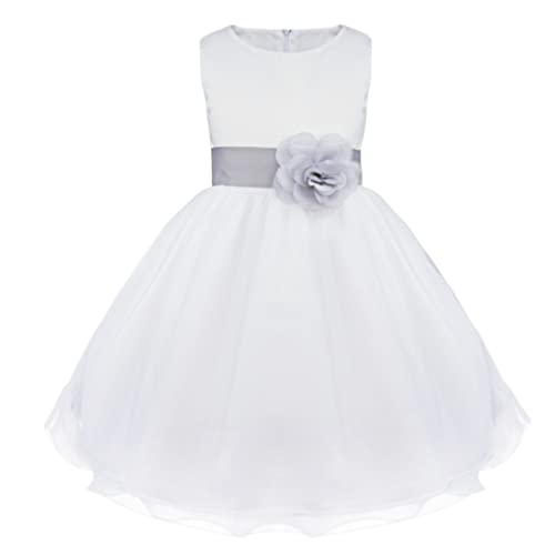 iiniim Mädchen Kleid Festliche Prinzessin Kleider Blumenmädchenkleider Weißes Taufkleid Hochzeitskleid Partykleid Festzug Gr.92-176 A Grau 98 von iiniim