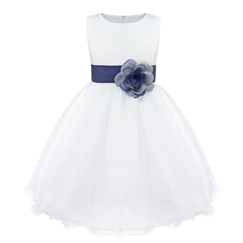 iiniim Mädchen Kleid Festliche Prinzessin Kleider Blumenmädchenkleider Weißes Taufkleid Hochzeitskleid Partykleid Festzug Gr.92-176 A Marineblau 98 von iiniim