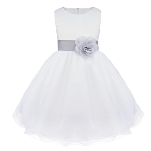 iiniim Mädchen Kleid Festliche Prinzessin Kleider Blumenmädchenkleider Weißes Taufkleid Hochzeitskleid Partykleid Festzug Gr.92-176 Grau 110 von iiniim