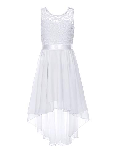 iiniim Mädchen Kleid Festliches Kleid Chiffon A-Linie Kleid Hochzeit Blumenmädchenkleid Abschlussball Geburtstag Partykleid Gr.98-176 A Weiß A 152 von iiniim