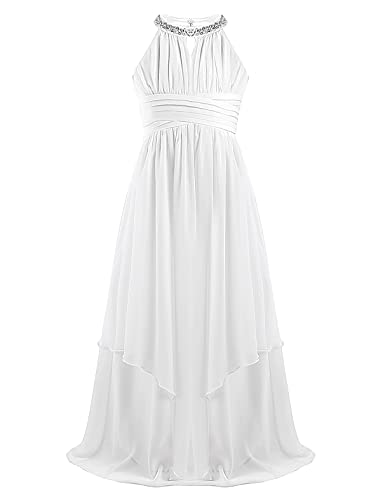 iiniim Mädchen Kleider Chiffon Prinzessin Kleid Lange Brautjungfern Kleider Blumenmädchen festlich Hochzeit Partykleid Gr.104-176 A Elfenbein 164 von iiniim