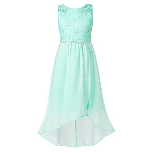 iiniim Mädchen Kleider Spitze Chiffon Kleid Festlich Hochzeit Blumenmädchenkleid Prinzessin Kleid mit Asymmetrisch Rock Sommer Partykleid Gr.104-176 Aa Minzgrün 140 von iiniim