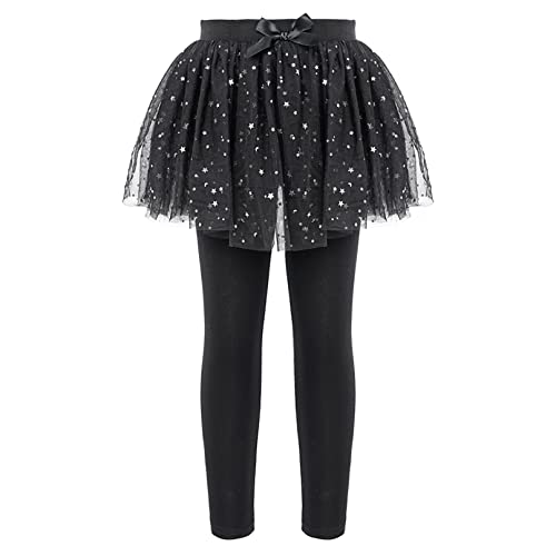 iiniim Mädchen Leggings mit Rock Blumen Druck Hosenrock Lange Hose Ballett Trikot Tanzhose Yoga Sport Gymnastik Strumpfhosen Tanzkleidung A Schwarz 104-110 von iiniim