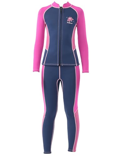 iiniim Mädchen Neoprenanzug 2,5mm Tauchanzug Zweiteiler Badeanzug Neopren Jacke mit Badehose Schnorcheln Surfen Schwimmkleidung Marine Blau 110-116 von iiniim