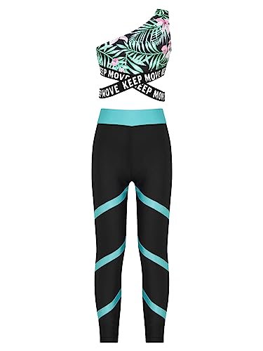 iiniim Mädchen Sport Kleidung Set Jogginganzug Blumen Druck Crop Top Oberteile mit Fitness Hose Jogger Tanz Yoga Sportanzug Trainingsanzug J Lilie 134-140 von iiniim