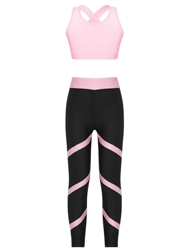 iiniim Mädchen Sport Kleidung Set Jogginganzug Farbblock Sport BH Crop Top Oberteile mit Fitness Hose Jogger Tanz Yoga Training Aa Rosa 134-140 von iiniim