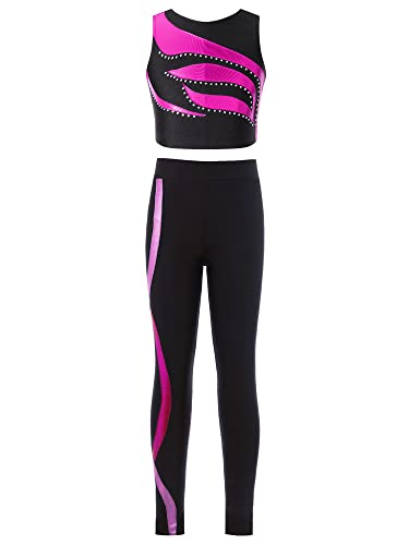 iiniim Mädchen Sport Kleidung Set Jogginganzug Farbblock Sport BH Crop Top Oberteile mit Fitness Hose Jogger Tanz Yoga Training Gr.110-176 E Rose 146-152 von iiniim