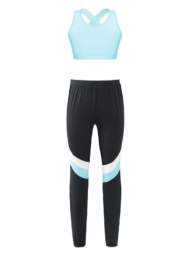 iiniim Mädchen Sport Kleidung Set Jogginganzug Schmetterling Druck Crop Top Oberteile mit Fitness Hose Jogger Tanz Yoga Training G Hellblau A 134-140 von iiniim