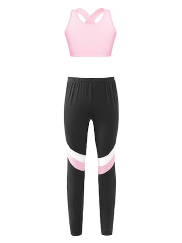 iiniim Mädchen Sport Kleidung Set Jogginganzug Schmetterling Druck Crop Top Oberteile mit Fitness Hose Jogger Tanz Yoga Training G Rosa A 134-140 von iiniim