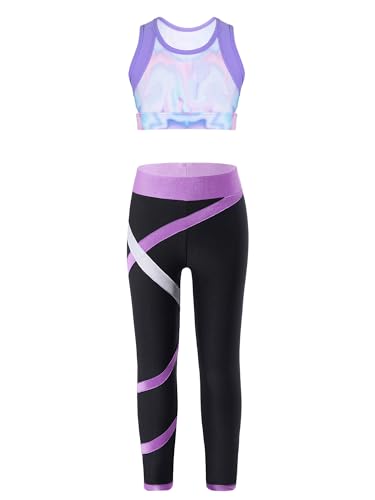 iiniim Mädchen Sport Kleidung Set Jogginganzug Schmetterling Druck Crop Top Oberteile mit Fitness Hose Jogger Tanz Yoga Training I Lavendel 134-140 von iiniim