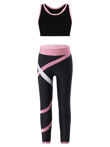 iiniim Mädchen Sport Kleidung Set Jogginganzug Schmetterling Druck Crop Top Oberteile mit Fitness Hose Jogger Tanz Yoga Training Ic Rosa 146-152 von iiniim