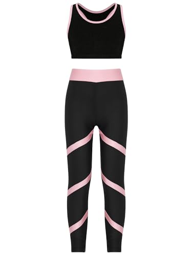 iiniim Mädchen Sport Kleidung Set Jogginganzug Schmetterling Druck Crop Top Oberteile mit Fitness Hose Jogger Tanz Yoga Training M Rosa 122-128 von iiniim