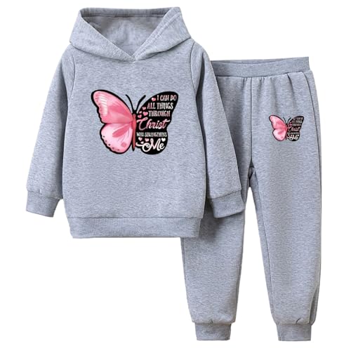 iiniim Mädchen Sport Kleidung Set Schmetterling Druck Sweatshirt + Hose Jogger Set Jogginganzug Sportanzug Laufen Streetwear Grau 134-140 von iiniim