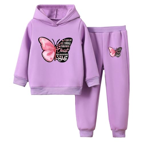 iiniim Mädchen Sport Kleidung Set Schmetterling Druck Sweatshirt + Hose Jogger Set Jogginganzug Sportanzug Laufen Streetwear Lila 110-116 von iiniim