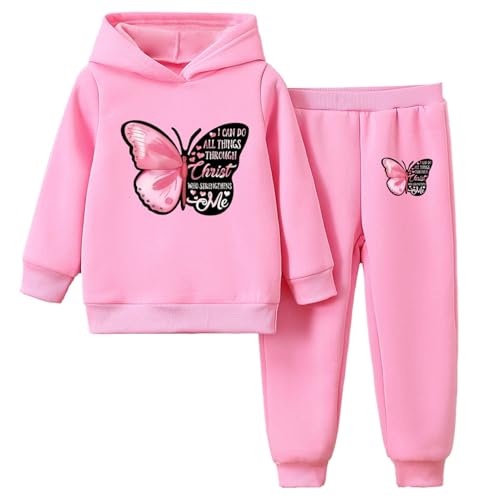 iiniim Mädchen Sport Kleidung Set Schmetterling Druck Sweatshirt + Hose Jogger Set Jogginganzug Sportanzug Laufen Streetwear Rosa 134-140 von iiniim