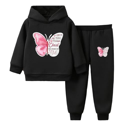 iiniim Mädchen Sport Kleidung Set Schmetterling Druck Sweatshirt + Hose Jogger Set Jogginganzug Sportanzug Laufen Streetwear Schwarz 134-140 von iiniim