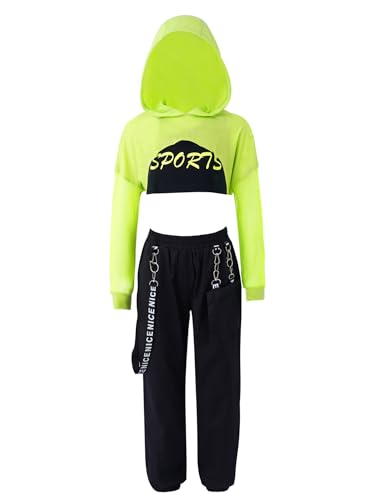 iiniim Mädchen Sport Set Langarmshirt Crop Tops + Sport BH Bustier + Cargohose Kinder Sport Trikot Hip Hop Kleidung Street Dance Outfits Gr.98-176 A Minzgrün A 122-128 von iiniim