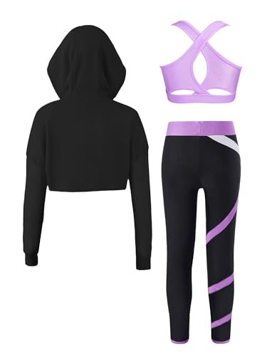 iiniim Mädchen Sportanzug Trainingsanzug Sweatshirt Sport Crop Top Oberteile mit Leggings Jogginganzug Gym Tanz Yoga Training Kb Lavendel 146-152 von iiniim