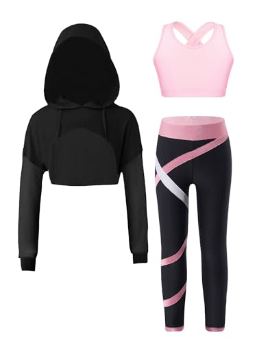 iiniim Mädchen Sportanzug Trainingsanzug Sweatshirt Sport Crop Top Oberteile mit Leggings Jogginganzug Gym Tanz Yoga Training Kb Rosa 122-128 von iiniim