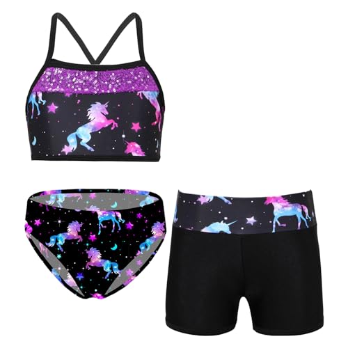 iiniim Mädchen Tankini Bikini Set Blumen Druck Badeanzug 3tlg.Hawaii Bikini Bademode Sommer Schwimmanzug Badebekleidung Gr.110-176 B Einhörner 122-128 von iiniim