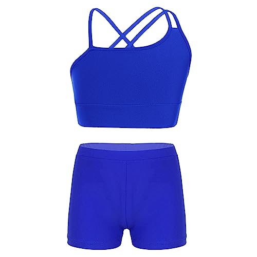 iiniim Mädchen Tankini Bikini Set Sport Tank Top+Shorts Zweiteiler Badeanzug Bikini Bademode Sport Traningsanzug Gr.110-164 B Royal Blau 146-152 von iiniim