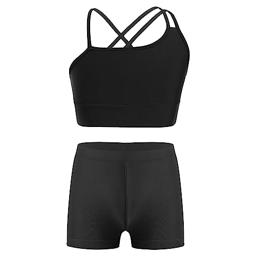 iiniim Mädchen Tankini Bikini Set Sport Tank Top+Shorts Zweiteiler Badeanzug Bikini Bademode Sport Traningsanzug Gr.110-164 B Schwarz 158-164 von iiniim