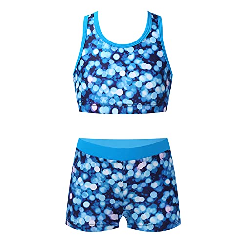 iiniim Mädchen Tankini Set Tank Top+Shorts Zweiteiler Badeanzug Bikini Bademode Kinder Sport Trikot Ballett Tanzkleidung Sport Set Gr.98-176 B Blau 122-128 von iiniim