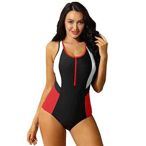 iiniim Sport Schwimmanzug für Damen Badeanzug Push Up Figurformend Bauchweg Einteiler Monokini Bikini Bademode Racerback Schwimmanzug Rot L von iiniim