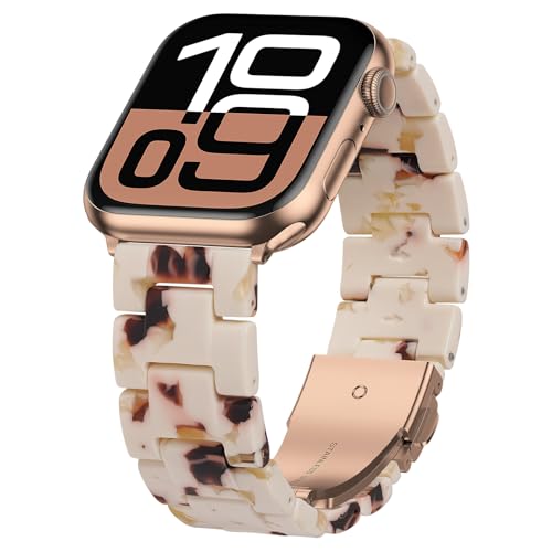 iiteeology Kompatibel mit Apple Watch Armband 42 mm, 41 mm, 40 mm, helles Harz mit Edelstahl-Ersatzarmband für iWatch Serie 10–1 SE, Damen, Nougat Weiß/Roségold iiteeology Kompatibel mit Apple Watch Armband 42 mm, 41 mm, 40 mm, helles Harz mit Edelstahl-Ersatzarmband für iWatch Serie 10–1 SE, Damen, Nougat Weiß/Roségold von iiteeology