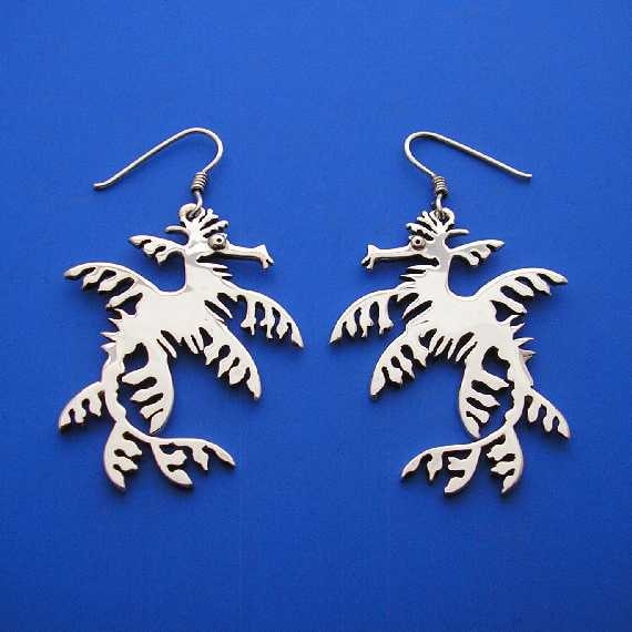 Silber Laub Sea Dragon Ohrringe, Handgemachte Solid Silver Schmuck Silber Laub Sea Dragon Ohrringe, Handgemachte Solid Silver Schmuck von ijewellery