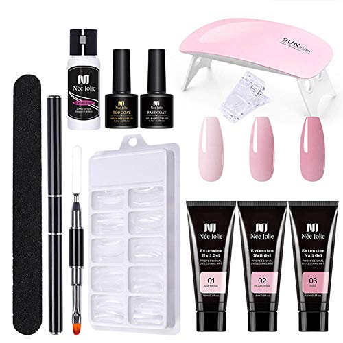 Nagelverlängerung Kit,Poly Nail Gel Kit,Nagelverlängerung Gel Set, Quick Buding Gel Nagellack Set UV Gel Nagelgel Set mit UV-Gel,Mini-UV-Lampen,Nagelfeilen,Bürsten für Nagelset Gelnägel Starterset Kit von ikasus