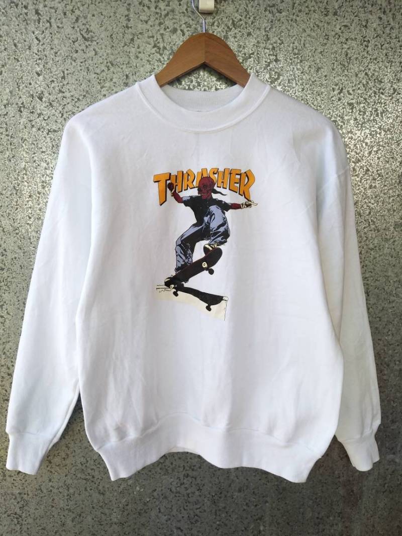 Beeindruckend Mega Selten Jahrgang Trasher Pushead Sweatshirt Powel Peralta Zorlac Crewneck Deadstock Made in Usa Mittlerer Größe von ikcollections