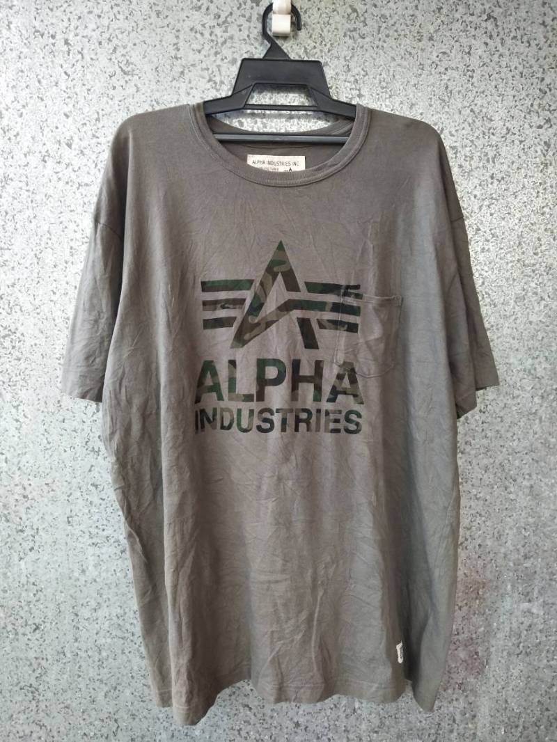 Jahrgang Alpha Industries Großes Logo T-Shirt Militär Jahrgang Alpha Industries Großes Logo T-Shirt Militär von ikcollections