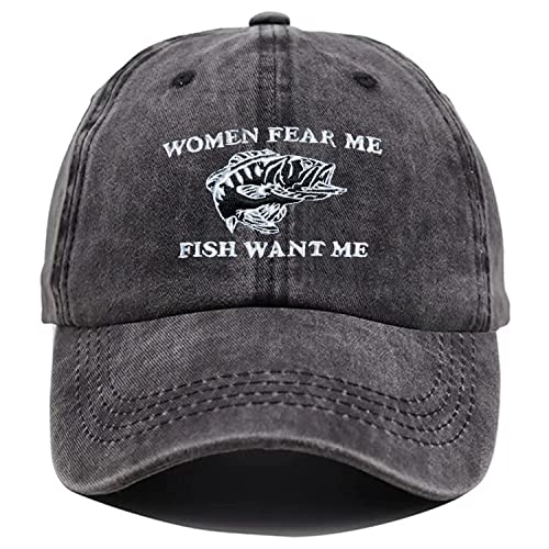 ikenacy Bestickte Baseballkappe für Damen, Aufschrift Fear Me Fish Want Me für Männer und Frauen, lustige Trucker-Baseballkappe, perfektes Angelgeschenk, Geschenk, Schwarz (Women Fear Me), Women von ikenacy