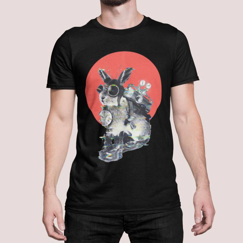 steampunk Häschen-Kunst-T-Shirt Zeitreisender-Tiergraphik-T-stück von ikiikishop
