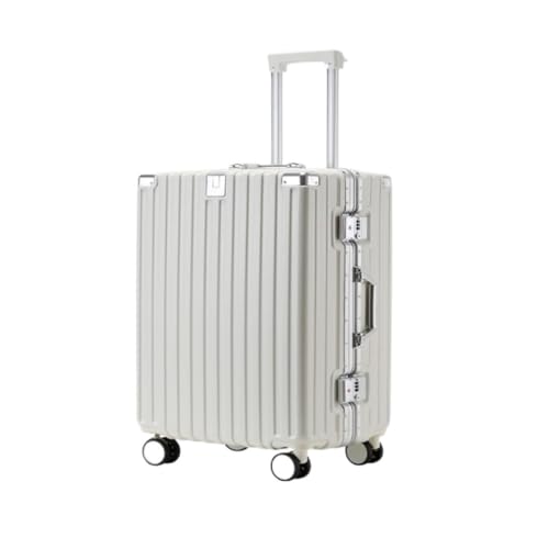 ikleu Koffer Aluminiumrahmen-Koffer, multifunktionaler Trolley-Koffer, Universalräder, 20-Zoll-Koffer for Männer und Frauen Suitcase (Color : White, Size : 26in) von ikleu