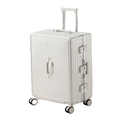 ikleu Koffer Gepäck-Aluminiumrahmen-Trolley-Koffer, Leichter Universal-Rad-Passwort-Koffer for Männer Und Frauen Suitcase (Color : White, Size : 26in) von ikleu