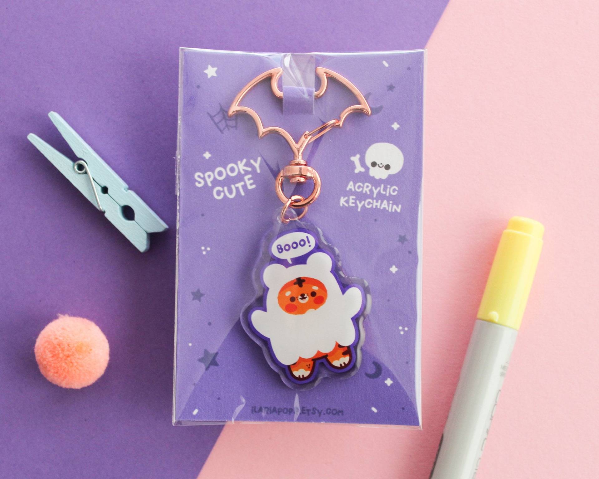 Gespenst Kawaii Schlüsselanhänger Durchsichtiger Acryl Anhänger Mit Rosegold Clip von ilariapops