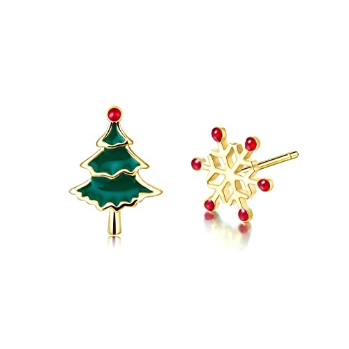 Ohrringe Silber 925, Ohrstecker Silber/Gold mit Elch/Schneeflocken/Baum Anhänger, Weihnachts Schmuck Geschenke für Frauen Mädchen Liebhaber (gold/Schneeflocken&Baum) von ilasif