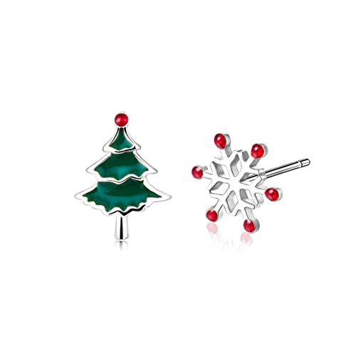 Ohrringe Silber 925, Ohrstecker Silber/Gold mit Elch/Schneeflocken/Baum Anhänger, Weihnachts Schmuck Geschenke für Frauen Mädchen Liebhaber (silber/Schneeflocken&Baum) von ilasif